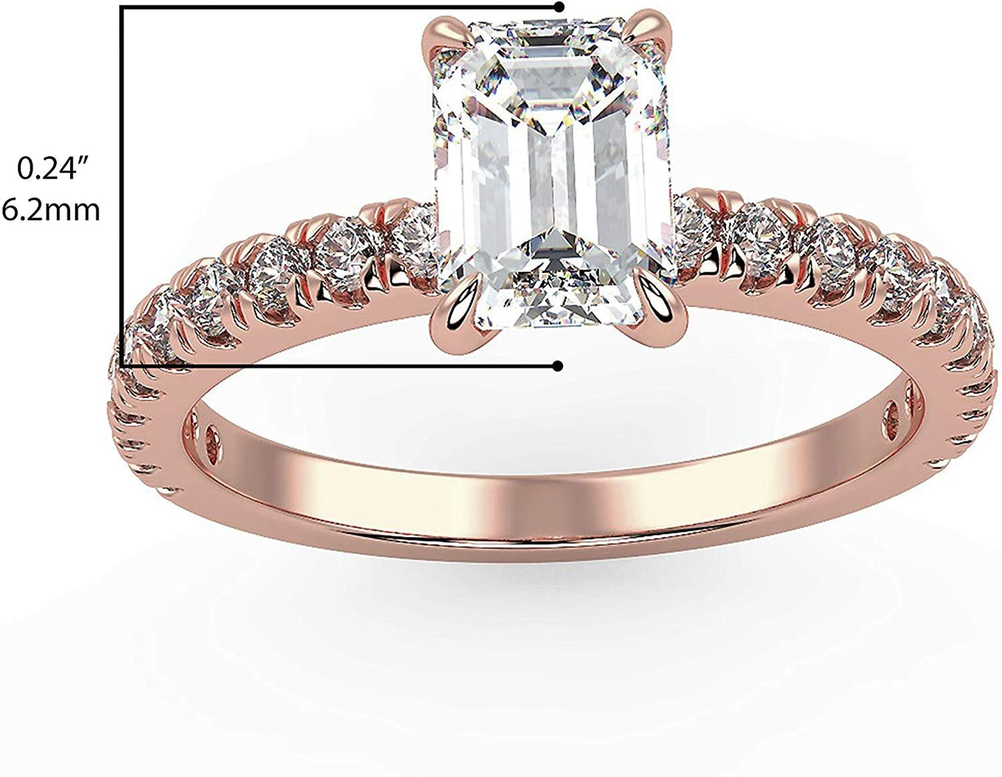 IGI Certified 14K Rose Gold 1-1/4 to 2-1/3 Cttw Emerald-Cut Lab Created Diamond Engagement Ring with Pavé Band (Center Stone: G-H Color, VS1-VS2 Clarity)