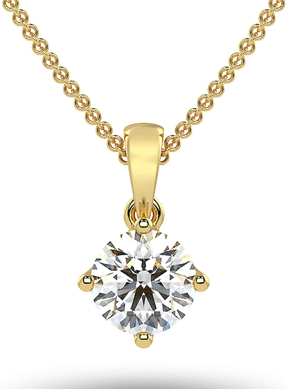 IGI Certified 14K Gold 1-1/2 or 2.0 Carat Round Brilliant-Cut Lab Created Diamond Solitaire Pendant Necklace (I-J Color, VS1-VS2 Clarity), 18" - Choice of Gold Color