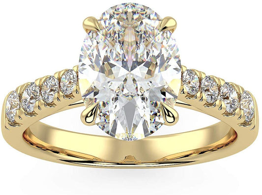 IGI Certified 14K Gold Oval-Shape Lab Created Diamond Engagement Ring with Pavé Set Band (1-1/2 Carat Center Stone: G-H Color, VS1-VS2 Clarity) - Choice of Gold Color