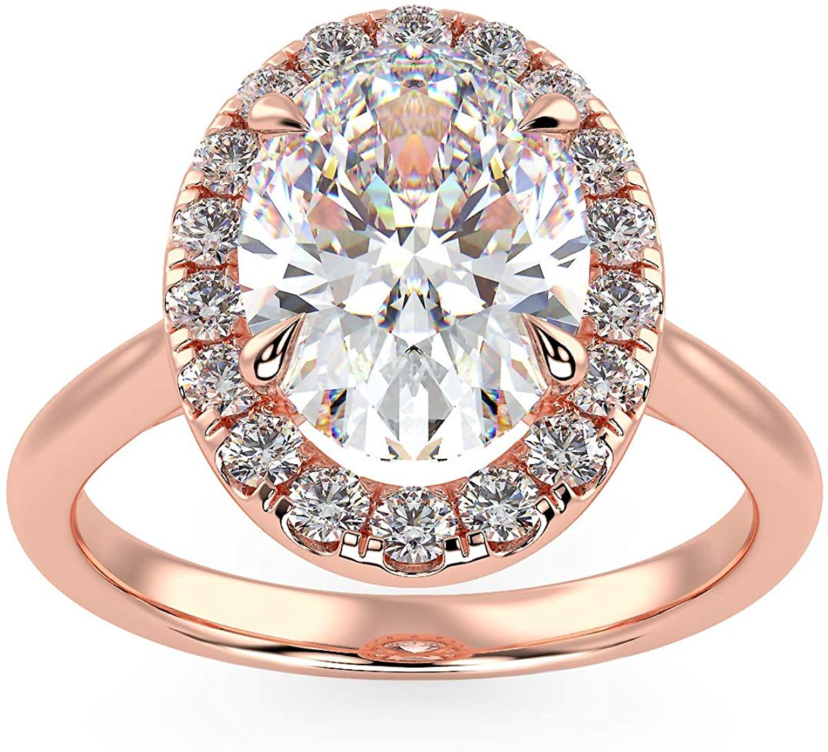IGI Certified 14K Rose Gold 1-3/4 Carat Oval Lab Created Diamond Vintage-Inspired Halo Engagement Ring (G-H Color, VS1-VS2 Clarity, 1.5 Carat Center Stone) - Size 5-1/4