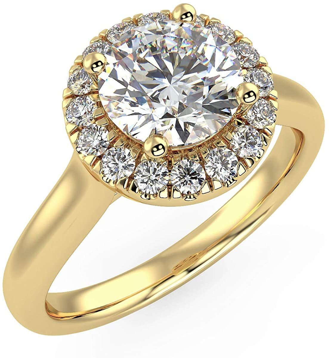 IGI Certified 14K Yellow Gold 1.0 Cttw Brilliant-Cut Lab Created Diamond Round Halo Engagement Ring (Center Stone: G-H Color, VS1-VS2 Clarity) - Size 8