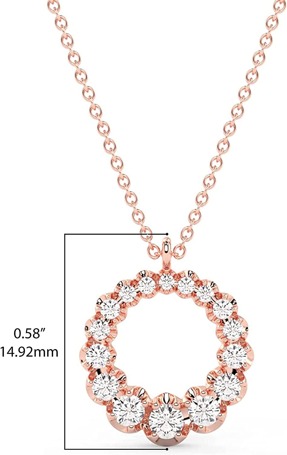 10K Gold 1/3 CTTW Lab Grown Diamond Graduated Open Circle Pendant Necklace (G-H Color, SI1-SI2 Clarity), 18" - Choice of Gold Color