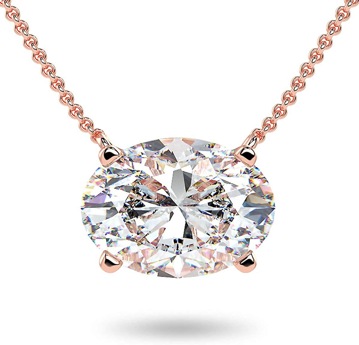 IGI Certified 14K Gold 1-1/2 Carat Oval Lab Created Diamond Horizontal Solitaire Pendant Necklace (I-J Color, VS1-VS2 Clarity), 18" - Choice of Gold Color