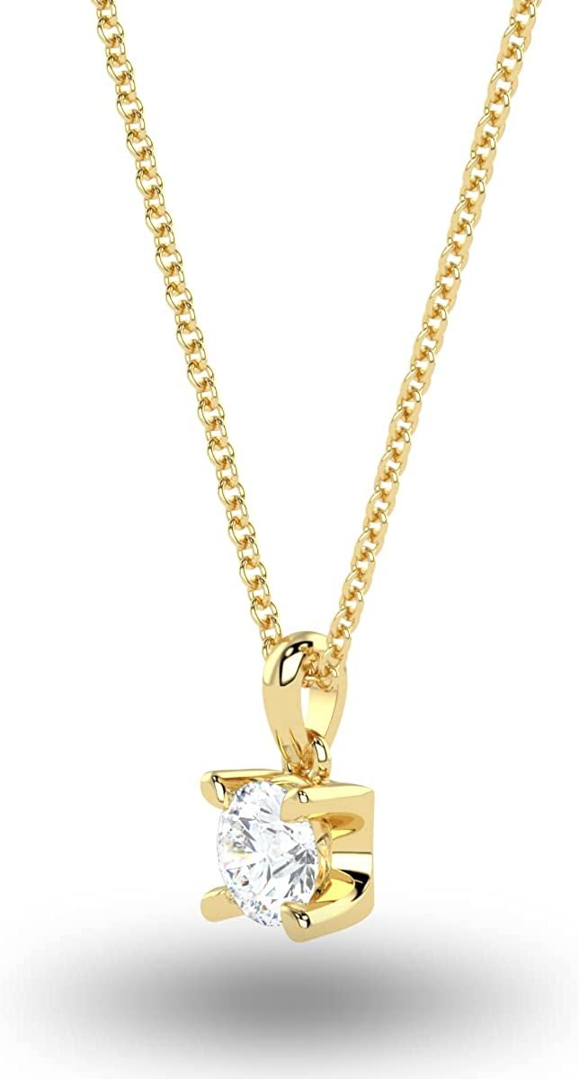 IGI Certified 1/3 Ct Lab Grown Diamond 14K Gold 4 Prong Dangling Solitaire Pendant Necklace (G-H Color, VS1-VS2 Clarity) - 18” - Choice of Metal Color