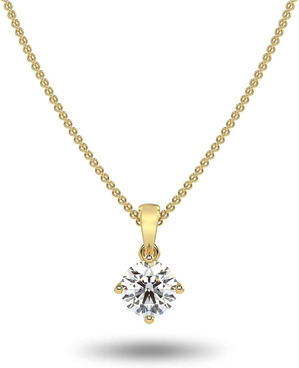 IGI Certified 14K Gold 1-1/2 or 2.0 Carat Round Brilliant-Cut Lab Created Diamond Solitaire Pendant Necklace (I-J Color, VS1-VS2 Clarity), 18" - Choice of Gold Color