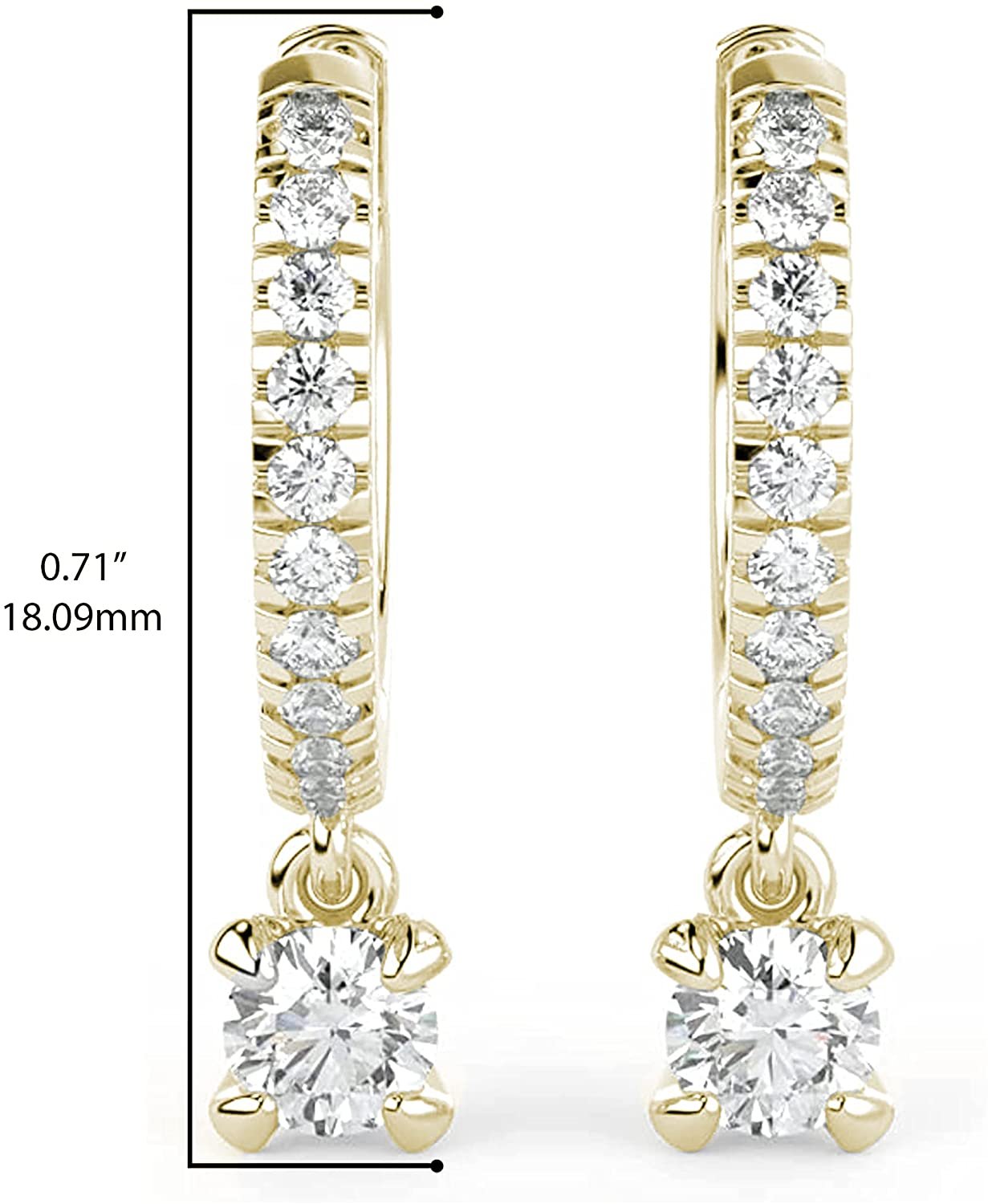 10K Gold 1/2 Cttw Lab Created Diamond 3/4" Long 4-Prong Dangle Style Huggie Earrings (G-H Color, SI1-SI2 Clarity) - Choice of Gold Color