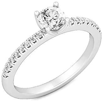 IGI Certified 14K White Gold 2.0 Cttw Round Brilliant-Cut Lab Created Diamond Solitaire Engagement Ring with Pavé-Set Band (1-1/2 Carat Center Stone: G-H Color, VS1-VS2 Clarity) - Size 5.25