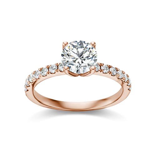 IGI Certified 14K Rose Gold 9/10 Cttw Round Brilliant-Cut Lab Created Diamond Solitaire Engagement Ring with French-Set Band (3/4 Carat Center Stone: G-H Color, VS1-VS2 Clarity) - Size 6