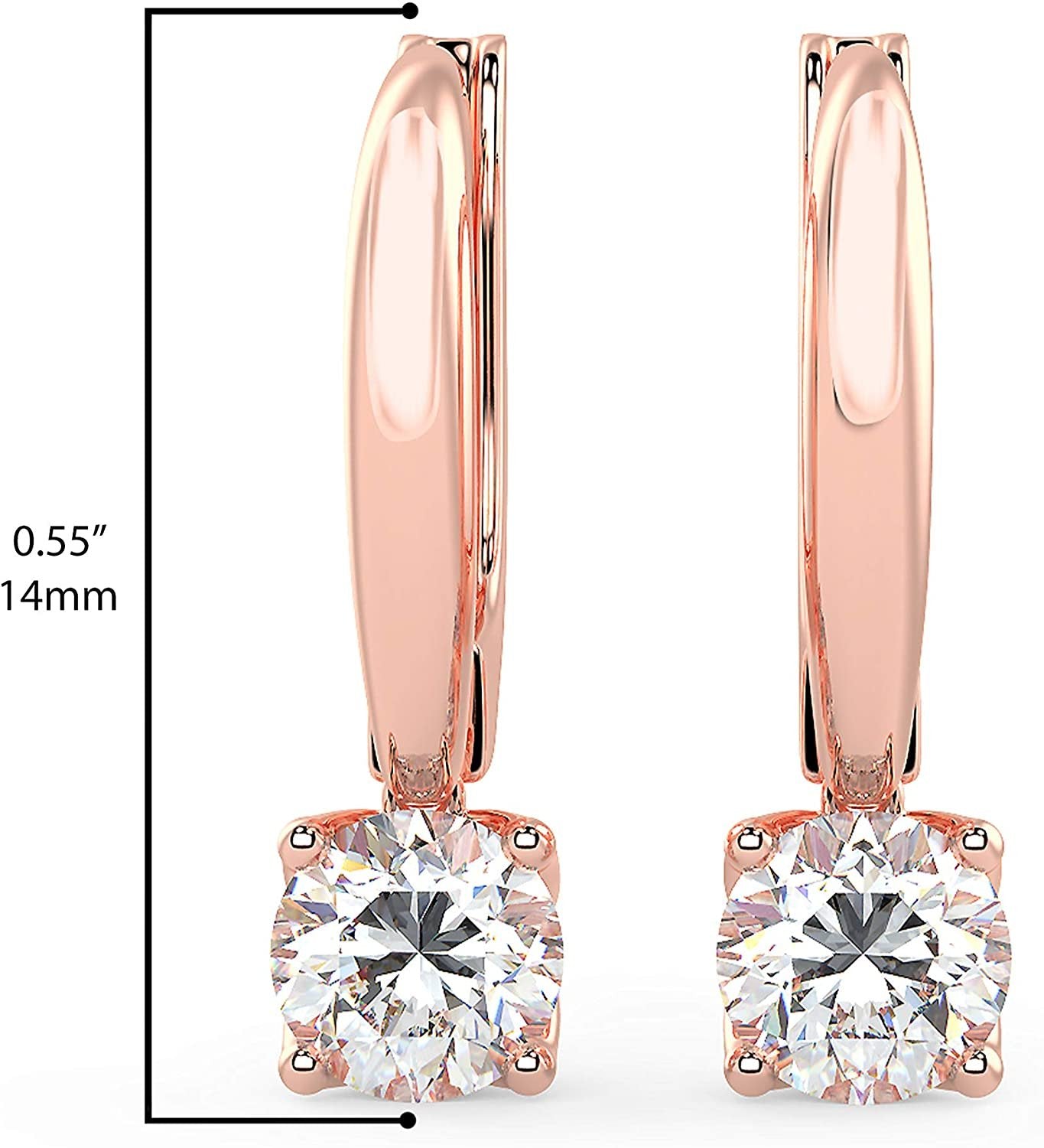 14K Gold 2/3 Cttw Round Brilliant-Cut Lab Created Diamond Four-Prong Leverback Drop Earrings (G-H Color, VS1-VS2 Clarity) - Choice of 14K Gold Color