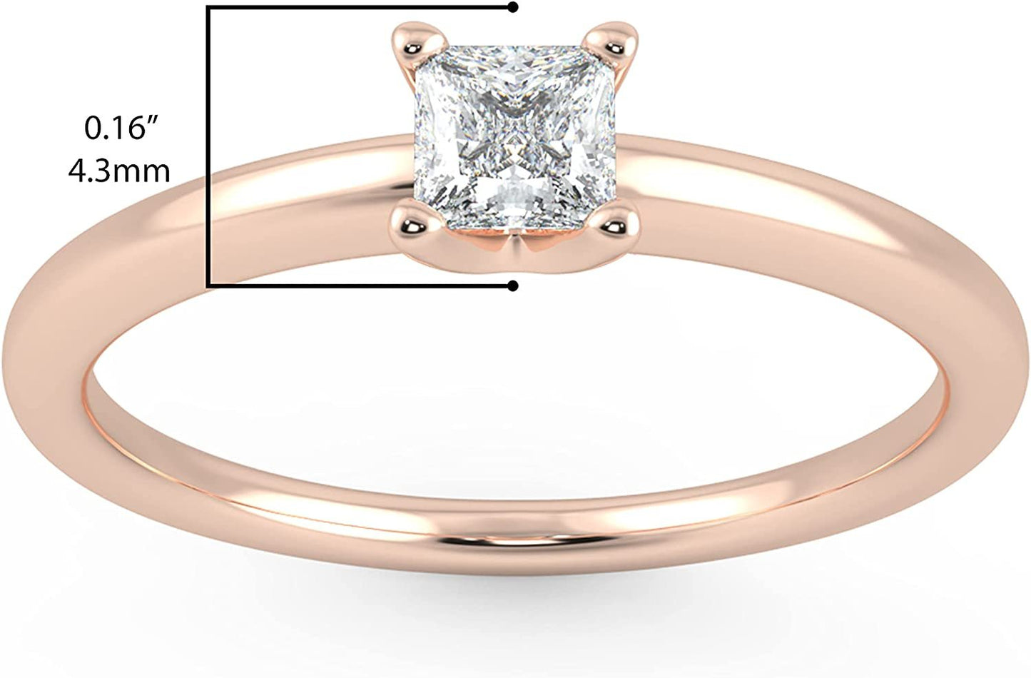 IGI Certified 1/4 Ct Princess Cut Lab Grown Diamond 14K Gold 4-Prong Solitaire Engagement Ring (G-H Color, VS1-VS2 Clarity) - Choice of Gold Color