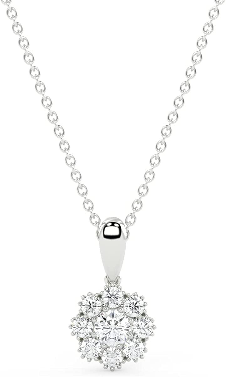 .925 Sterling Silver 1/4 Cttw Lab Grown Diamond Classic Round Floral Cluster Pendant Necklace (G-H Color, SI1-SI2 Clarity), 18"