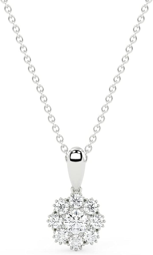 .925 Sterling Silver 1/4 Cttw Lab Grown Diamond Classic Round Floral Cluster Pendant Necklace (G-H Color, SI1-SI2 Clarity), 18"
