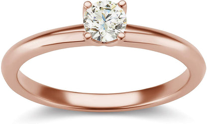 14K Rose Gold 1/3 Carat Round Brilliant Lab Created Diamond 4-Prong Classic Solitaire Engagement Ring (G-H Color, VS1-VS2 Clarity) - Size 6.5