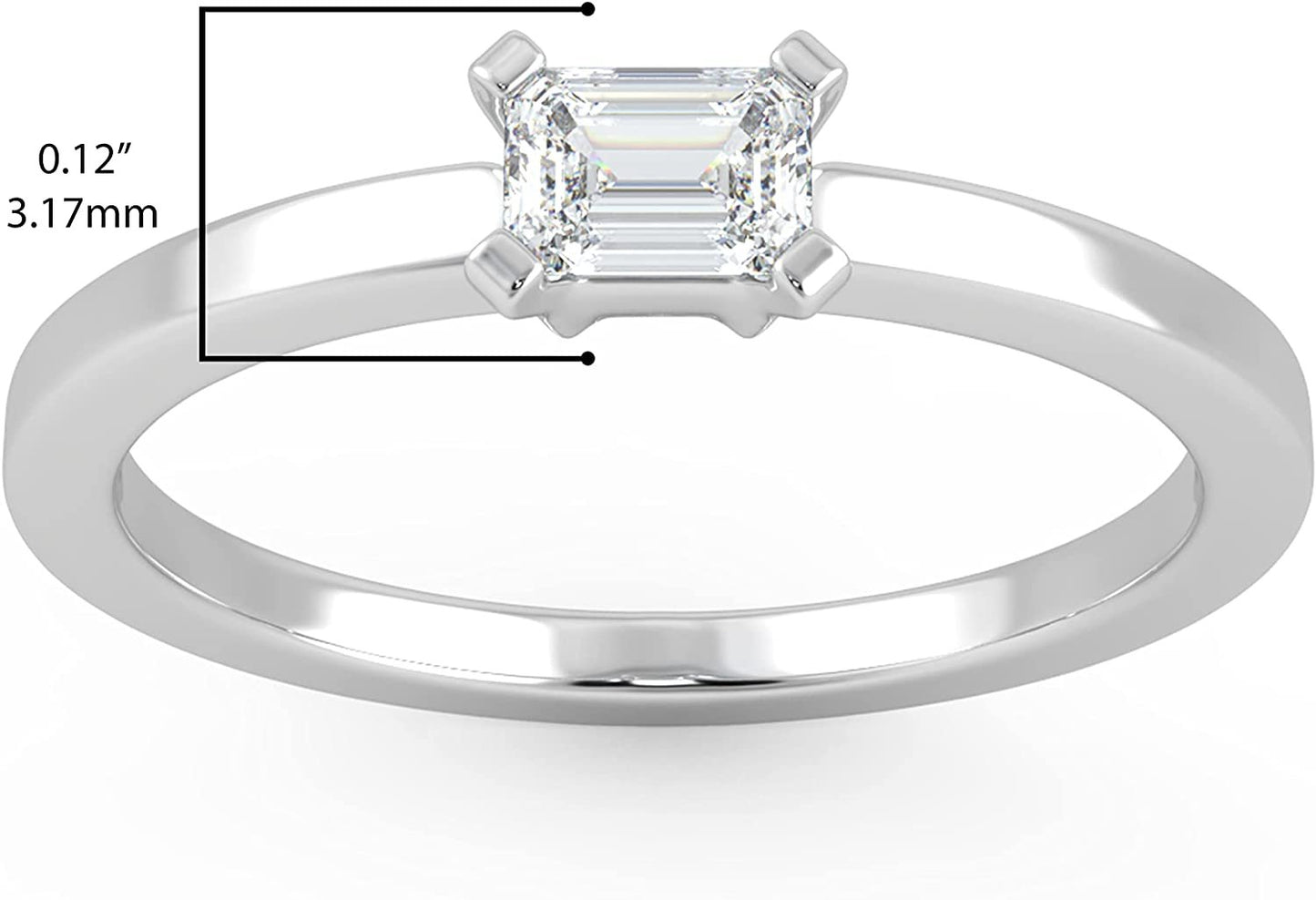 IGI Certified 1/4 Ct Emerald Cut Lab Grown Diamond 14K Gold Horizontal Solitaire Engagement Ring (G-H Color, VS1-VS2 Clarity) - Choice of Gold Color