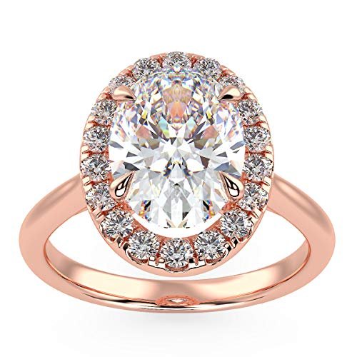 IGI Certified 14K Rose Gold 1-3/4 Carat Oval Lab Created Diamond Vintage-Inspired Halo Engagement Ring (G-H Color, VS1-VS2 Clarity, 1.5 Carat Center Stone) - Size 6