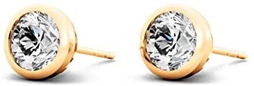 Certified 14K Gold 1.0 Cttw Round Brilliant-Cut Lab Created Diamond Modern Bezel-Set Stud Earrings (G-H Color, VS1-VS2 Clarity) - Choice of Gold Color