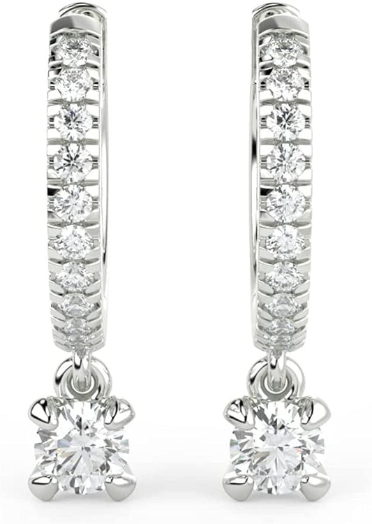 .925 Sterling Silver 1/2 Cttw Lab Grown Diamond Huggie Hoop & Gem Drop Earrings (G-H Color, SI1-SI2 Clarity)