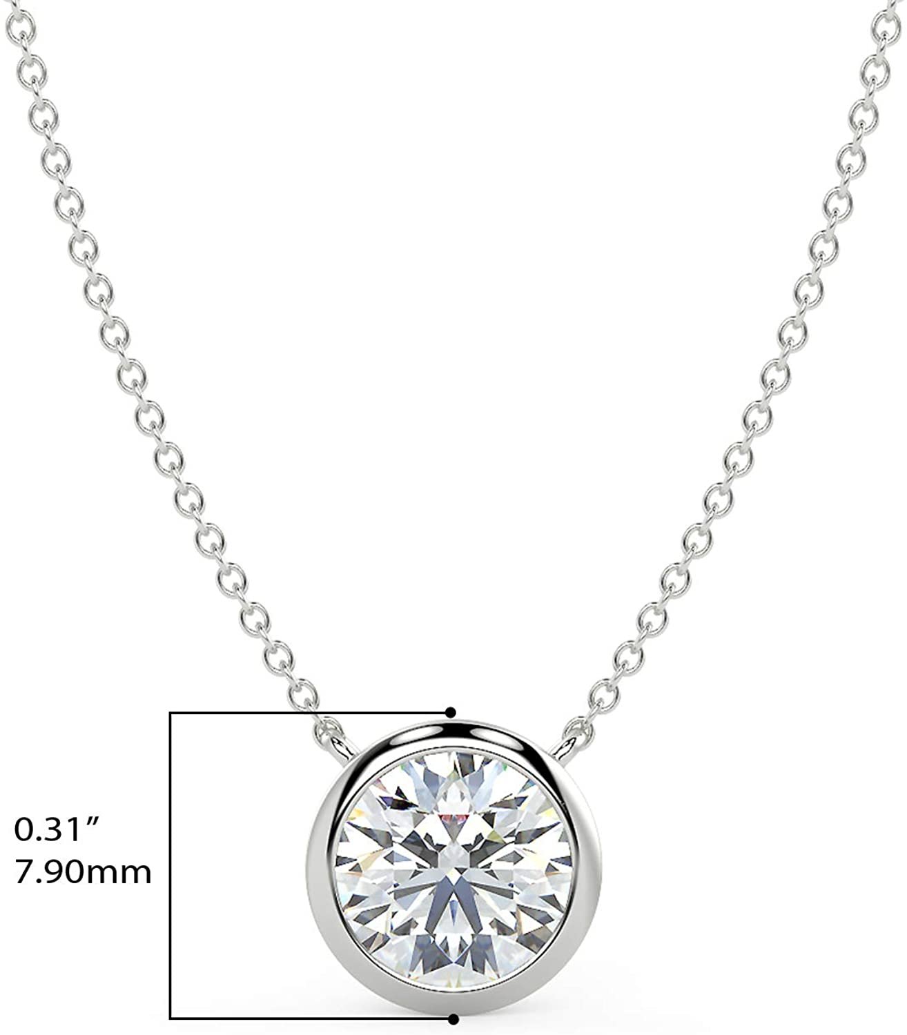 IGI Certified 14K White Gold 1.0 or 1-1/2 Carat Round Brilliant-Cut Lab  Created Diamond Bezel-Set Solitaire Pendant Necklace (I-J Color, VS1-VS2