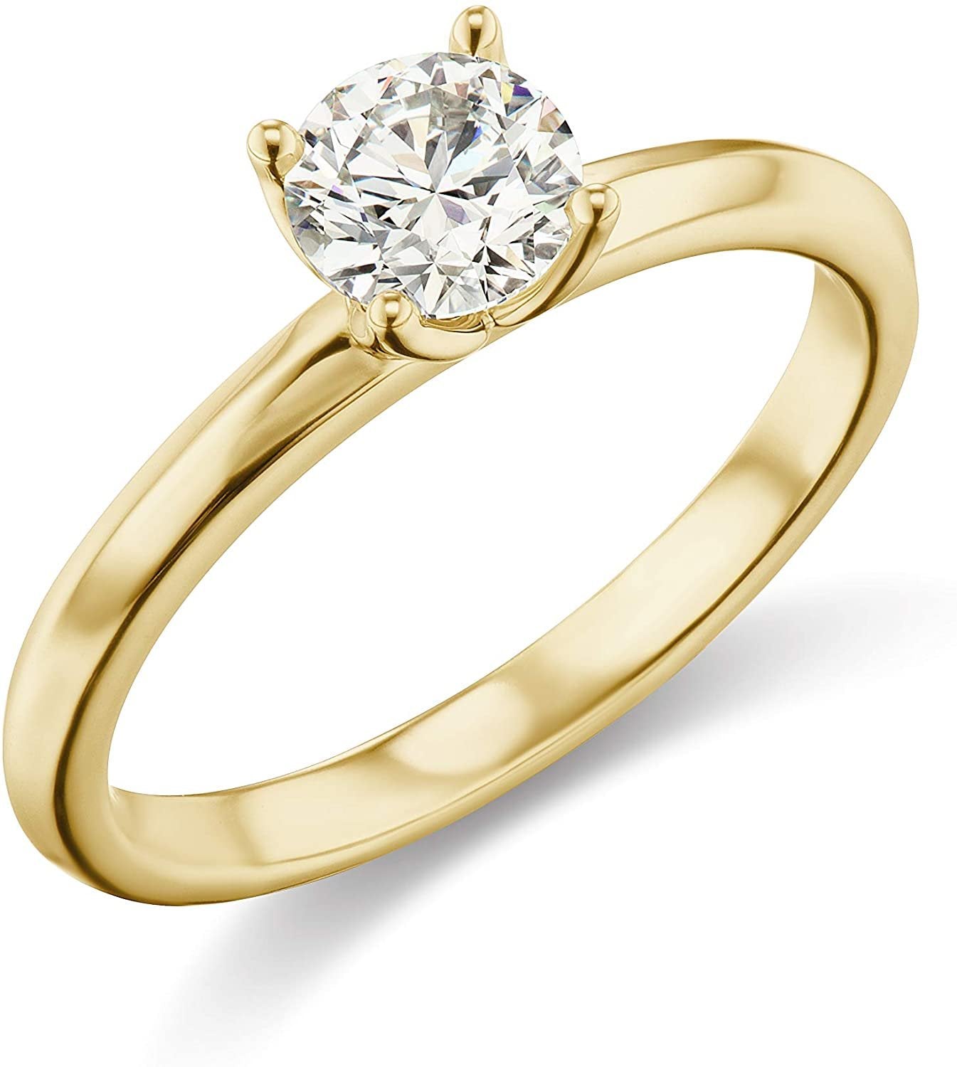 IGI Certified 3/4 Carat Round Brilliant-Cut Lab Created Diamond 14K Gold Classic 4-Prong Solitaire Engagement Ring (G-H Color, VS1-VS2 Clarity) - 14K Yellow Gold, Size 5
