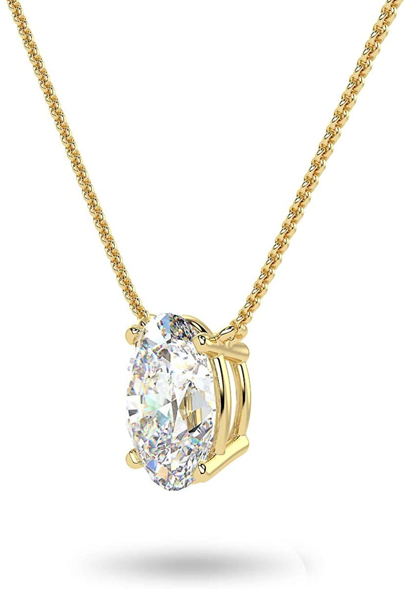 14K Gold 1/3 Carat Oval Shape Lab Created Diamond Vertical Solitaire  Pendant Necklace (G-H Color, VS1-VS2 Clarity), 18 - Choice of Color