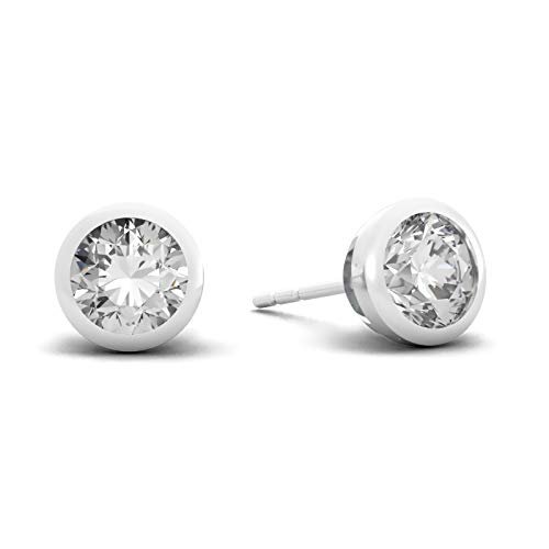 Certified 14K Gold 1.0 Cttw Round Brilliant-Cut Lab Created Diamond Modern Bezel-Set Stud Earrings (G-H Color, VS1-VS2 Clarity) - Choice of Gold Color