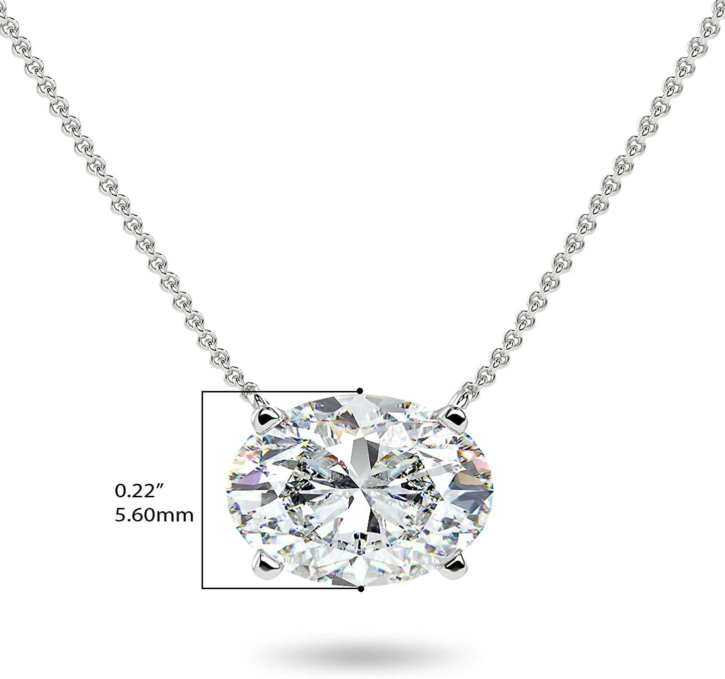 IGI Certified 14K Gold 1-1/2 Carat Oval Lab Created Diamond Horizontal Solitaire Pendant Necklace (I-J Color, VS1-VS2 Clarity), 18" - Choice of Gold Color