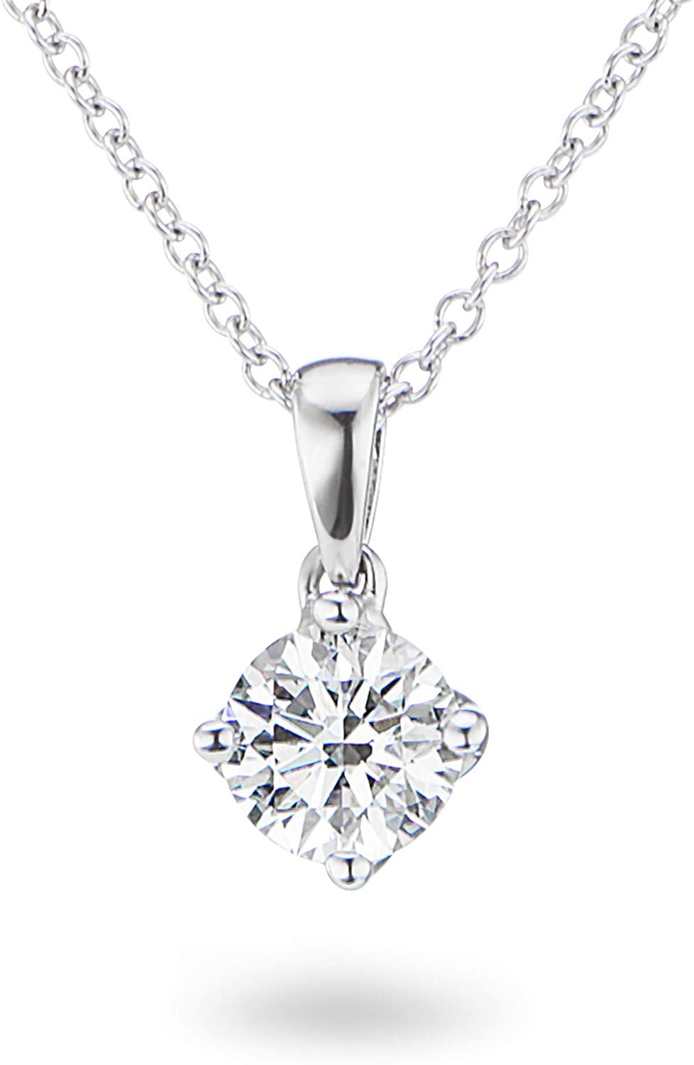 14K Gold 1/5 to 1/3 Carat Lab Grown Round-Cut Diamond Solitaire 4-Prong Pendant 16"-18" Necklace (G-H Color, VS1-VS2 Clarity) - Choice of Gold Color & Carat Weight