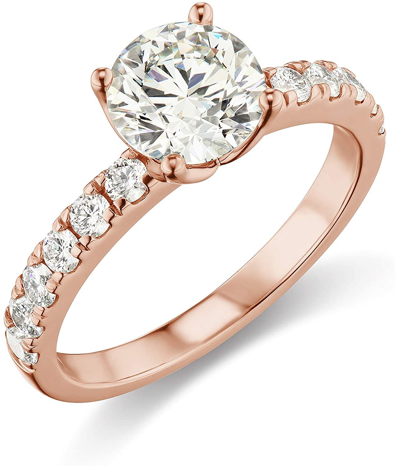 IGI Certified 14K Rose Gold 9/10 Cttw Round Brilliant-Cut Lab Created Diamond Solitaire Engagement Ring with French-Set Band (3/4 Carat Center Stone: G-H Color, VS1-VS2 Clarity) - Size 6