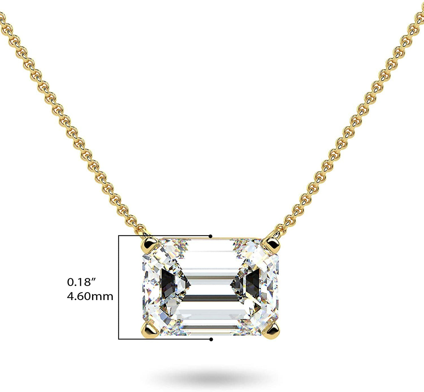 IGI Certified 14K Gold 1/3 to 1-1/2 Carat Rectangular Emerald-Cut Lab Grown Diamond Horizontal Solitaire Pendant Necklace (G-H Color, VS1-VS2 Clarity), 18" - Choice of Gold Color