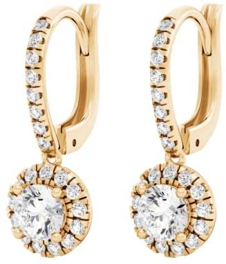 14K Gold 1.0 Cttw Round Brilliant Cut Lab Grown Diamond Halo Lever Back Drop Earrings (Center Stones G-H Color, VS1-VS2 Clarity) - Choice of Gold Colors