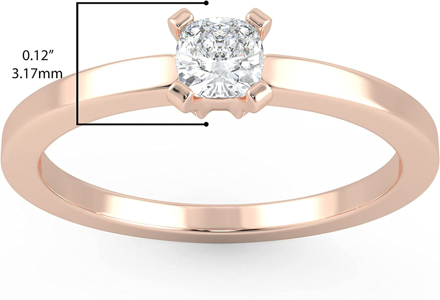IGI Certified 1/4 Ct Cushion Cut Lab Grown Diamond 14K Gold 4-Prong Solitaire Engagement Ring (G-H Color, VS1-VS2 Clarity) - Choice of Gold Color