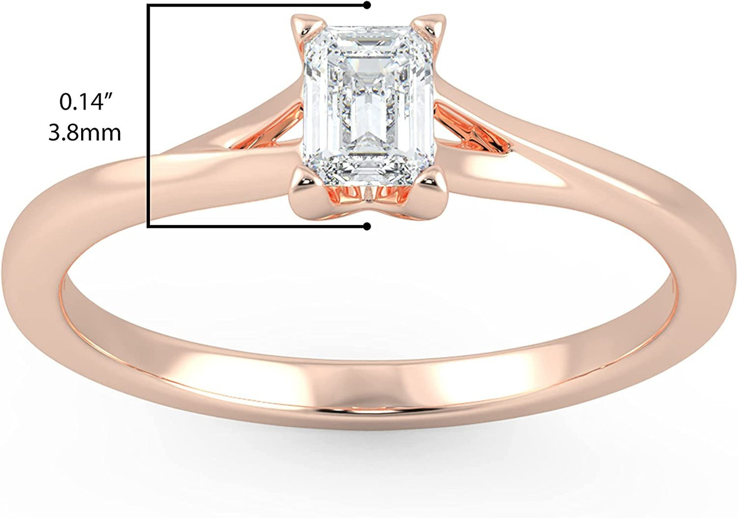 IGI Certified 1/4 Ct Emerald Cut Lab Grown Diamond 14K Gold Split Shank Solitaire Engagement Ring (G-H Color, VS1-VS2 Clarity) - Choice of Gold Color