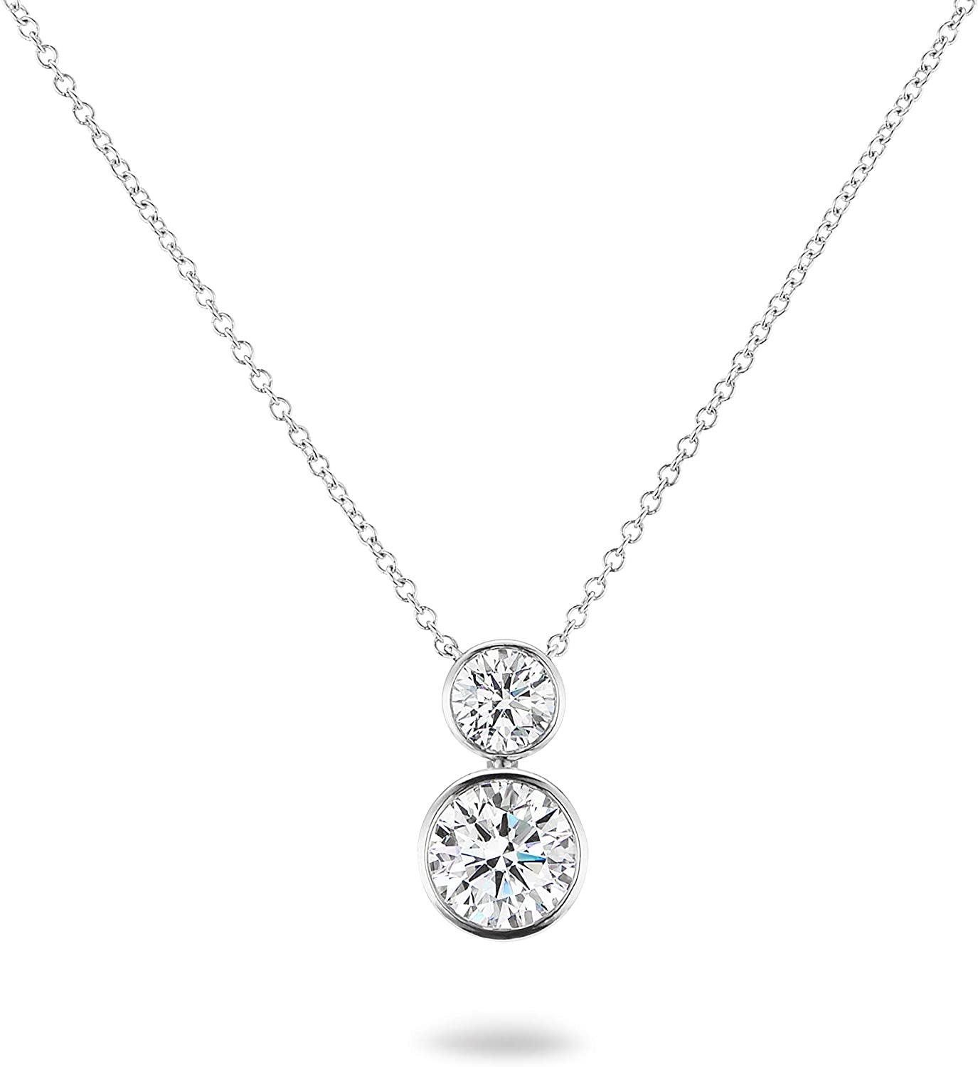 14K White Gold 1.0 Cttw Round Brilliant-Cut Lab Created Diamond Bezel-Set 2 Stacked Stone Pendant Necklace (G-H Color/VS1-VS2 Clarity), 18"
