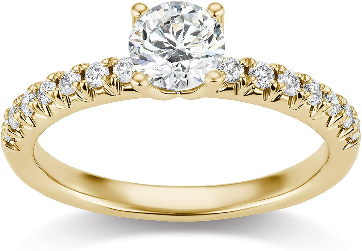 IGI Certified 14K Yellow Gold 1-1/4 Cttw Round Brilliant-Cut Lab Created Diamond Solitaire Engagement Ring with Pavé-Set Band (1.0 Carat Center Stone: G-H Color, VS1-VS2 Clarity) - Size 7.25