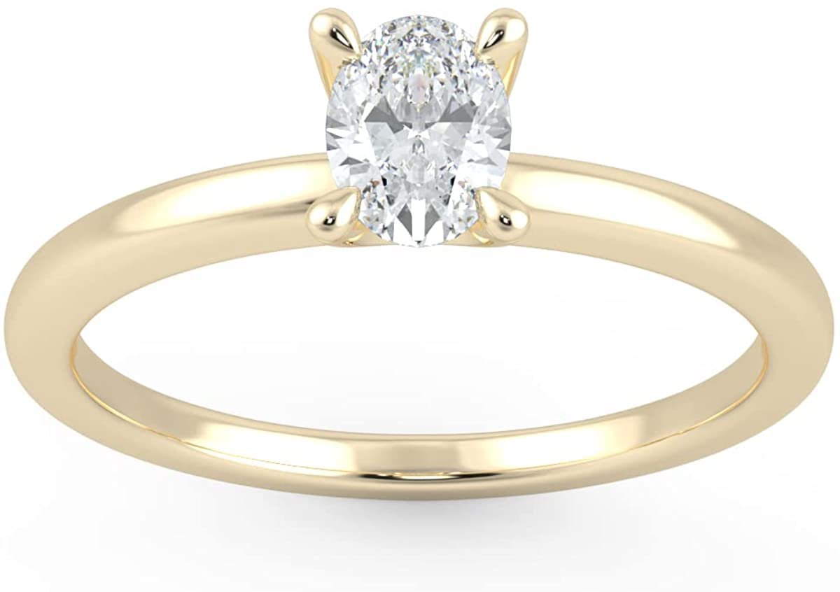 IGI Certified 1/3 Ct Oval Cut Lab Grown Diamond 14K Gold 4-Prong Solitaire Engagement Ring (G-H Color, VS1-VS2 Clarity) - Choice of Gold Color