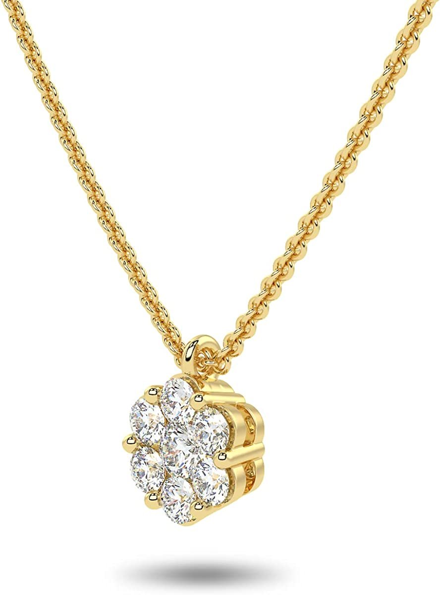 10K Gold 1/5 CTTW Lab Grown Diamond Round Flower Cluster Pendant Necklace (G-H Color, SI1-SI2 Clarity), 18" - Choice of Gold Color