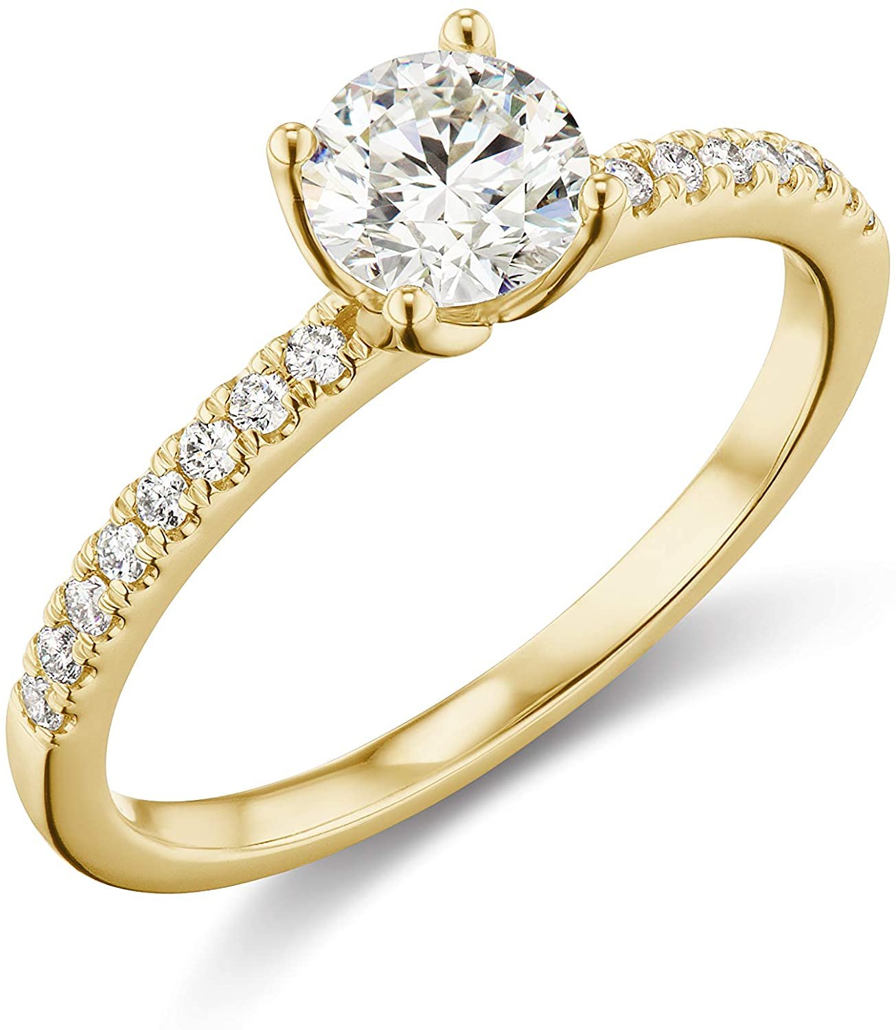 IGI Certified 14K Yellow Gold 2-1/2 Cttw Round Brilliant-Cut Lab Created Diamond Solitaire Engagement Ring with Pavé-Set Band (2.0 Carat Center Stone: G-H Color, VS1-VS2 Clarity) - Size 8.25