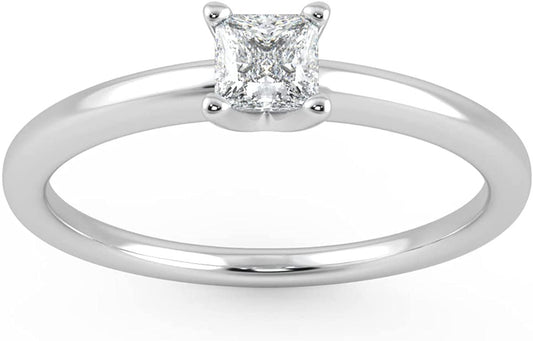 IGI Certified 1/4 Ct Princess Cut Lab Grown Diamond 14K Gold 4-Prong Solitaire Engagement Ring (G-H Color, VS1-VS2 Clarity) - Choice of Gold Color