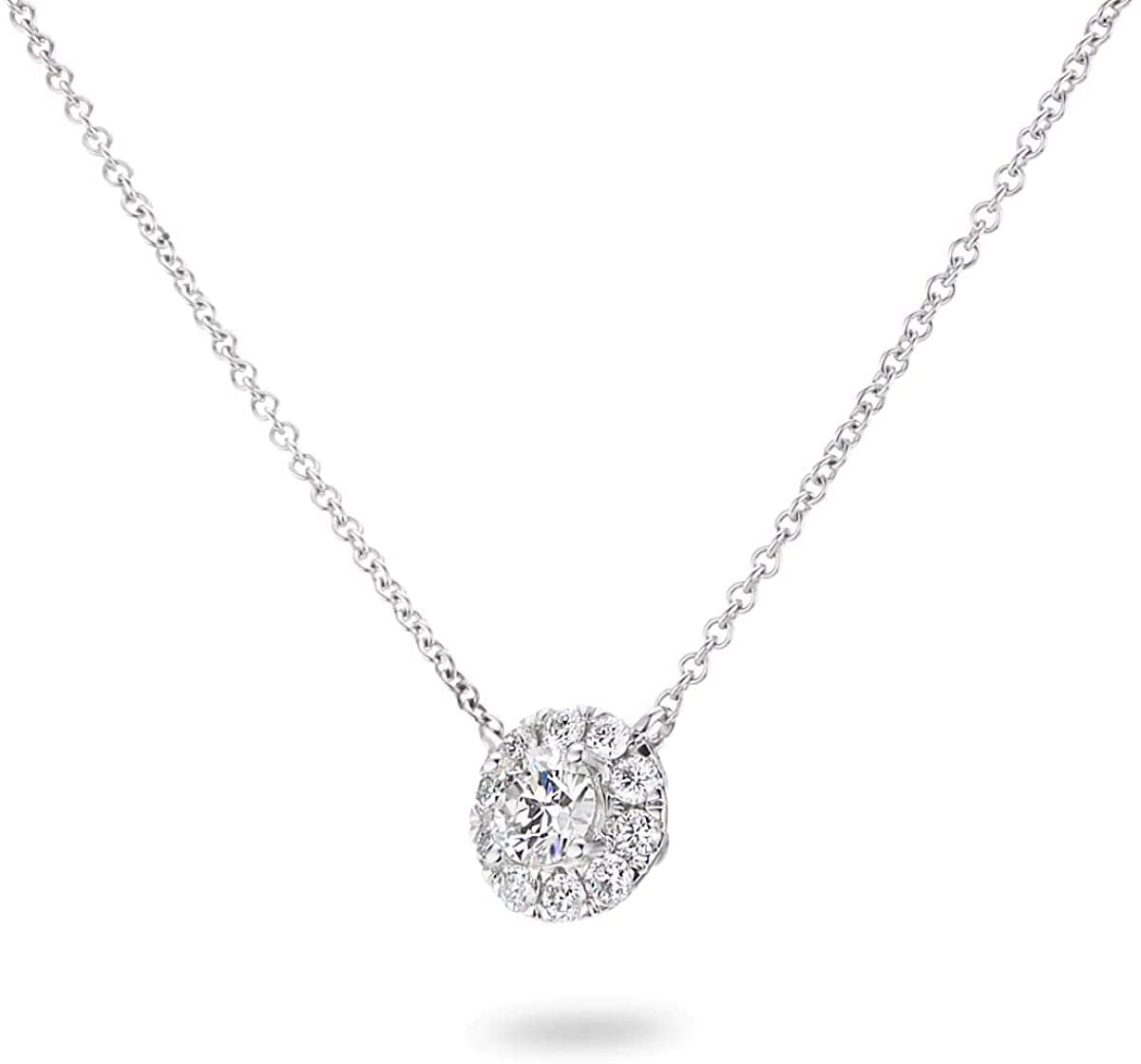 14K Gold 1/5 to 1/3 Carat Lab Grown Round-Cut Diamond Solitaire 4-Prong Pendant 16"-18" Necklace (G-H Color, VS1-VS2 Clarity) - Choice of Gold Color & Carat Weight