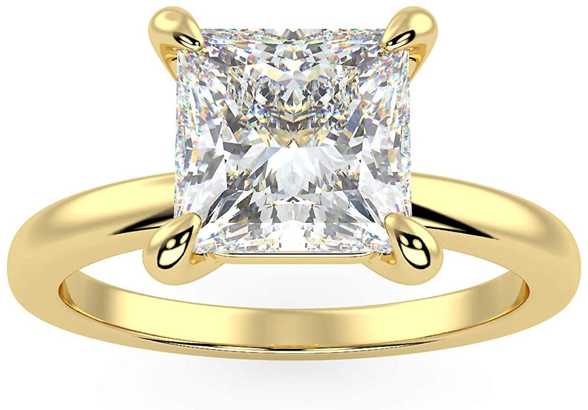 IGI Certified 14K Yellow Gold 2.0 Carat Princess-Cut Lab Created Diamond Classic Square Solitaire Engagement Ring (G-H Color, VS1-VS2 Clarity) - Size 7-1/2
