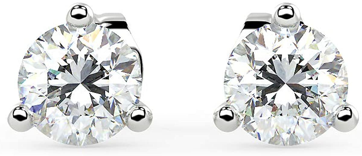 14K Gold 1/2 or 2/3 Cttw Round Brilliant-Cut Lab Grown Diamond 14K Gold Martini-Set 3-Prong Stud Earrings (G-H Color, VS1-VS2 Clarity) - Choice of Gem Weights, Gold Colors
