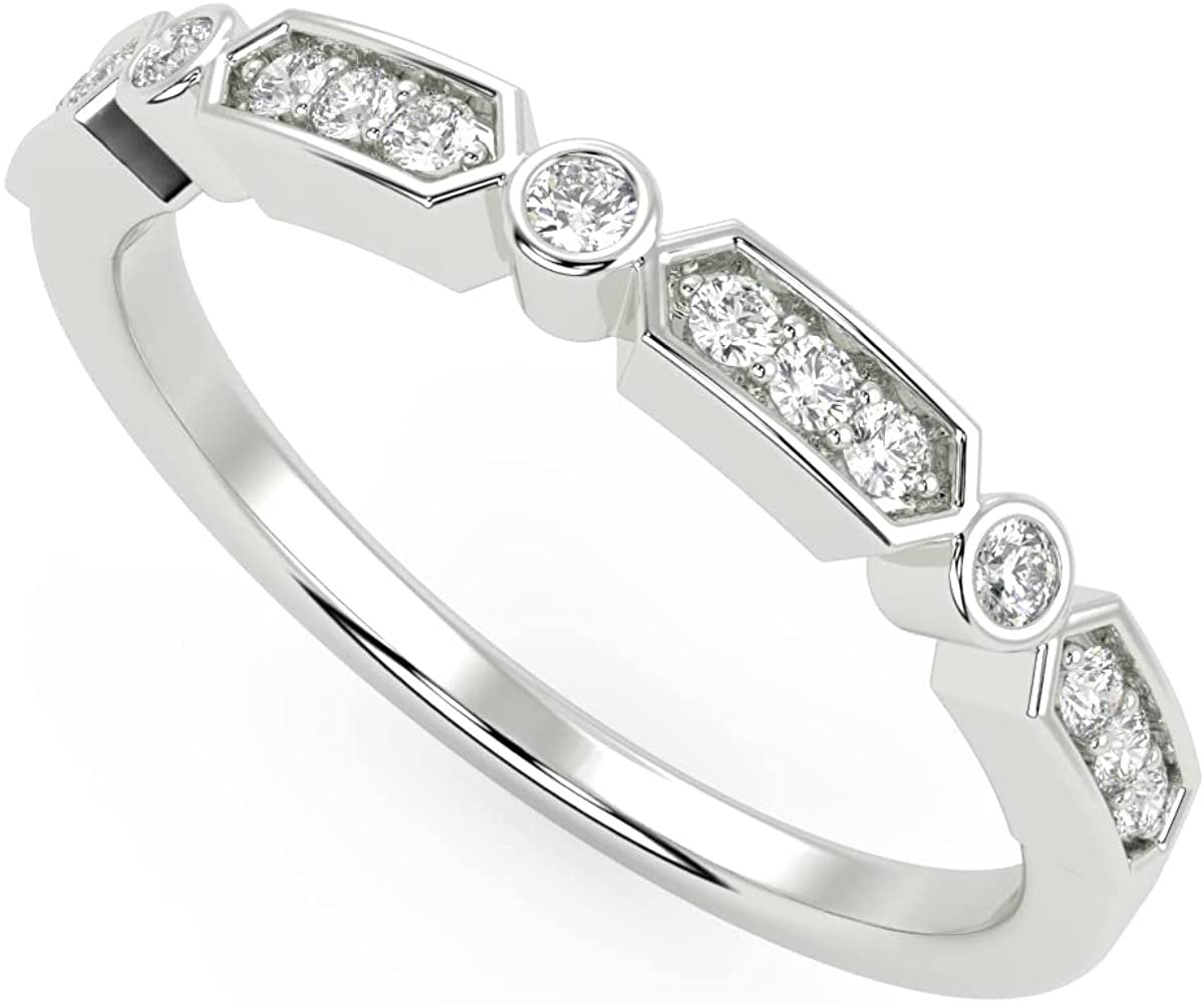 .925 Sterling Silver 1/10 Carat Round Brilliant Lab Grown Diamond Dot-and-Dash Anniversary Band Ring (G-H Color, SI1-SI2 Clarity)