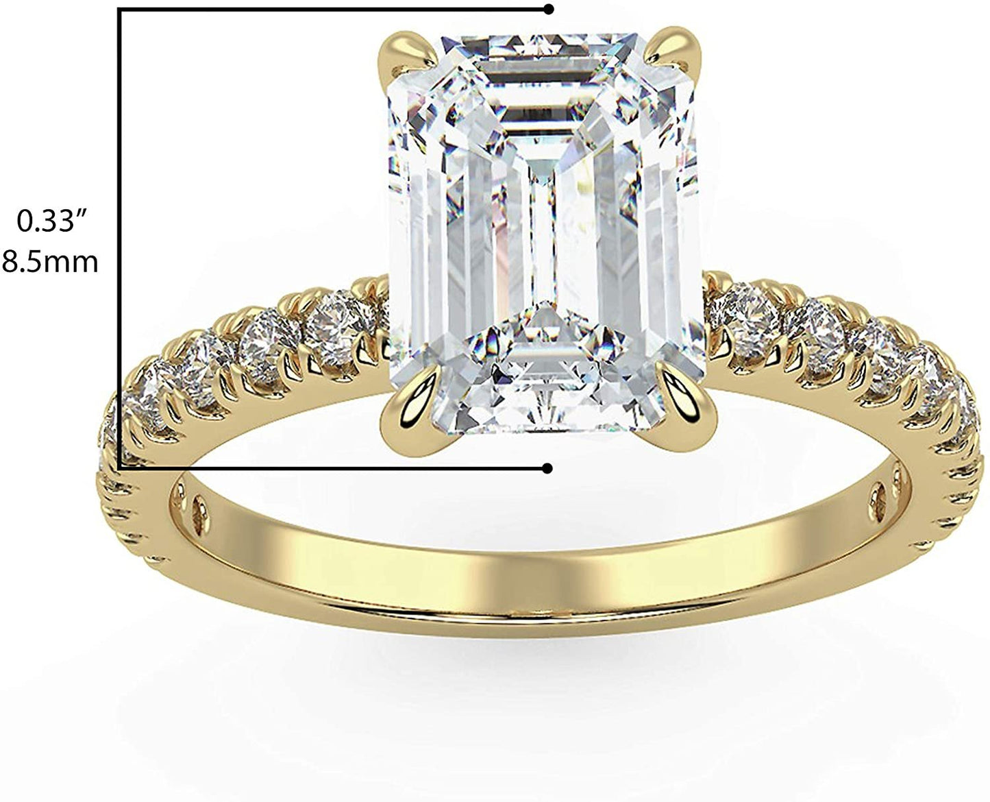 IGI Certified 14K Yellow Gold 1-1/4 Cttw Emerald-Cut Lab Created Diamond Rectangle Solitaire Engagement Ring with Pavé Band (0.90 Carat Center Stone: G-H Color, VS1-VS2 Clarity) - Size 8-1/4