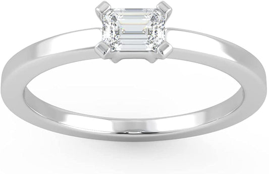IGI Certified 1/4 Ct Emerald Cut Lab Grown Diamond 14K Gold Horizontal Solitaire Engagement Ring (G-H Color, VS1-VS2 Clarity) - Choice of Gold Color