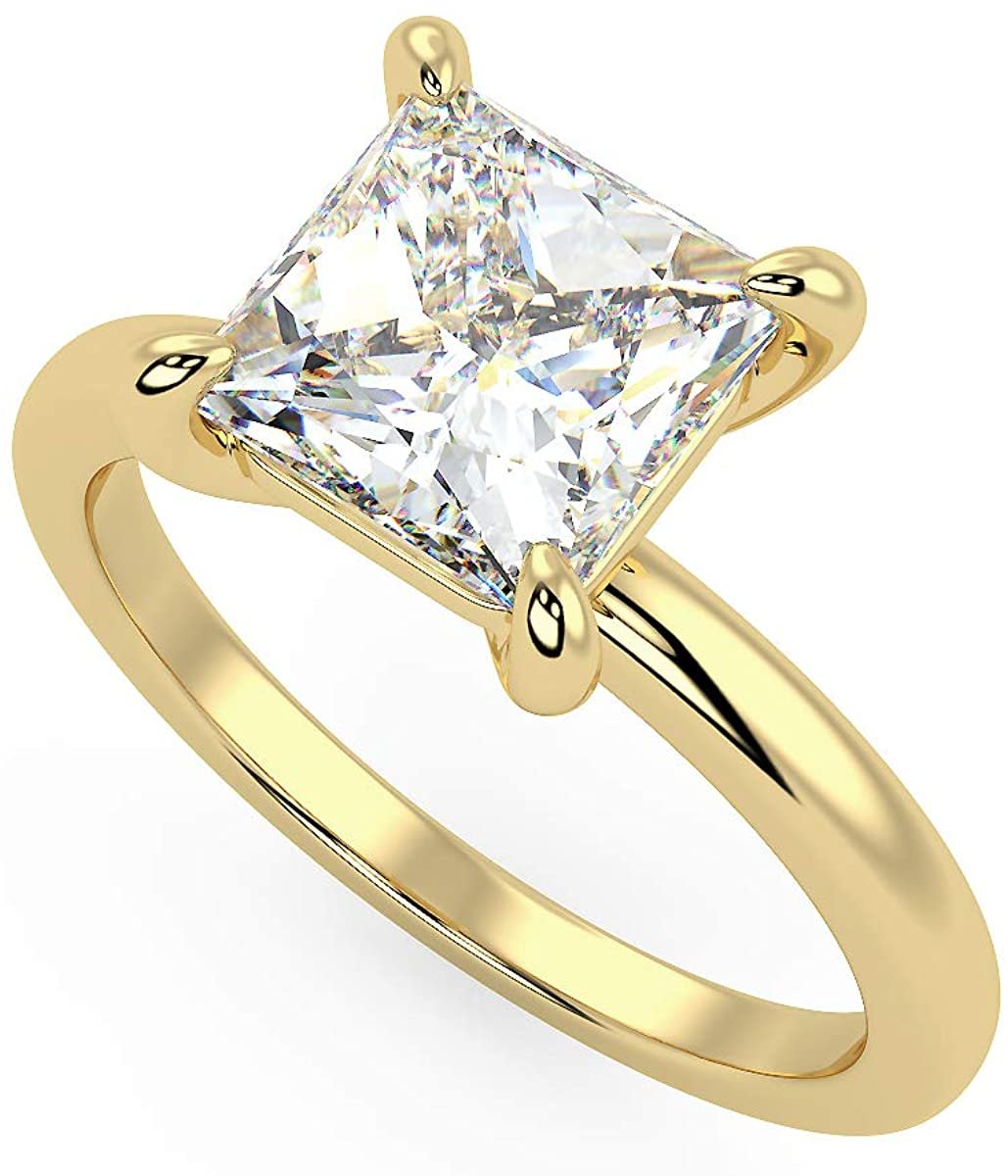 IGI Certified 14K Yellow Gold 1-1/2 Carat Princess-Cut Lab Created Diamond Classic Square Solitaire Engagement Ring (G-H Color, VS1-VS2 Clarity) - Size 5-1/2