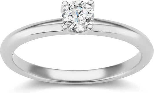 14K White Gold 1/3 Carat Round Brilliant Lab Created Diamond 4-Prong Classic Solitaire Engagement Ring (G-H Color, VS1-VS2 Clarity) - Size 8