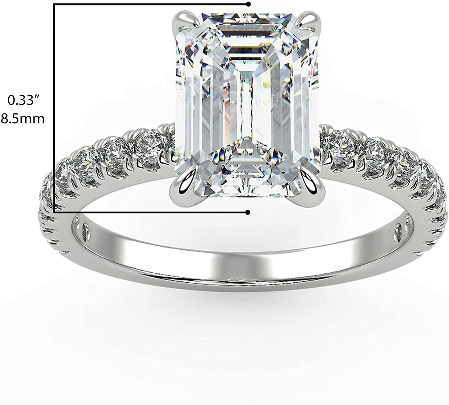 IGI Certified 14K White Gold 2-1/3 Cttw Emerald-Cut Lab Created Diamond Rectangle Solitaire Engagement Ring with Pavé Band (2.0 Carat Center Stone: G-H Color, VS1-VS2 Clarity) - Size 7