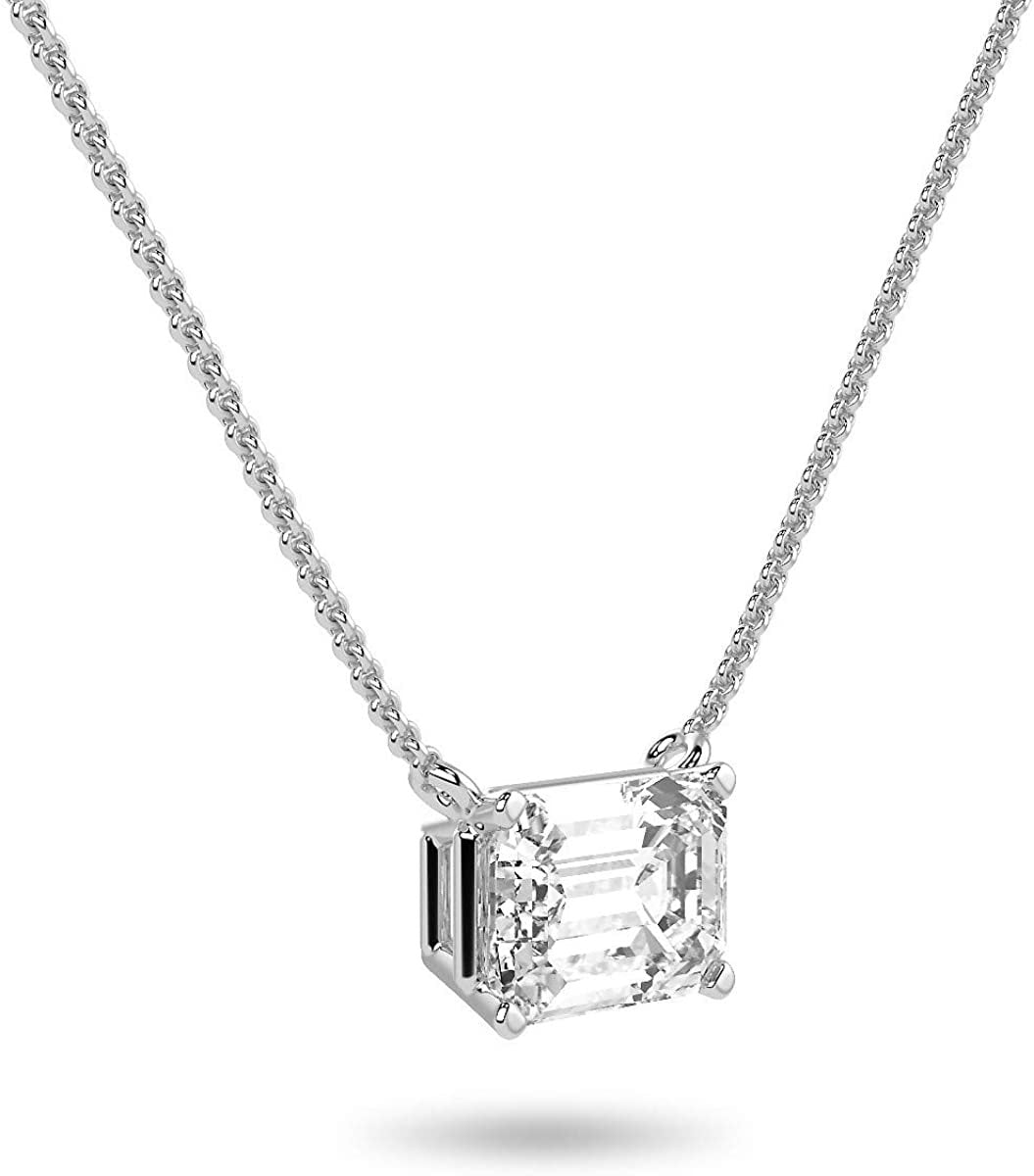 IGI Certified 14K Gold 1/3 to 1-1/2 Carat Rectangular Emerald-Cut Lab Grown Diamond Horizontal Solitaire Pendant Necklace (G-H Color, VS1-VS2 Clarity), 18" - Choice of Gold Color