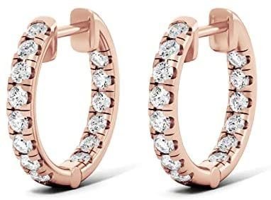 10K Gold 1.0 Cttw Round Brilliant Cut Lab Created Diamond Inside Outside Huggie Earrings (G-H Color, SI1-SI2 Clarity) - Choice of Gold Color