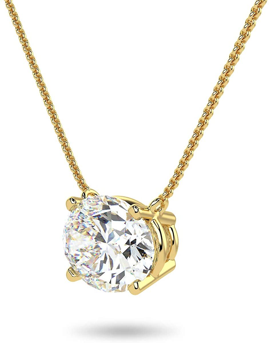 IGI Certified 14K Gold 1-1/2 Carat Oval Lab Created Diamond Horizontal Solitaire Pendant Necklace (I-J Color, VS1-VS2 Clarity), 18" - Choice of Gold Color